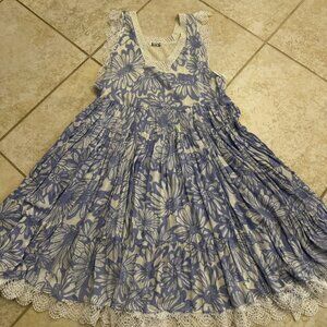 Free People Womens Gown Dress Blue White Floral Midi Sleeveless Crochet L